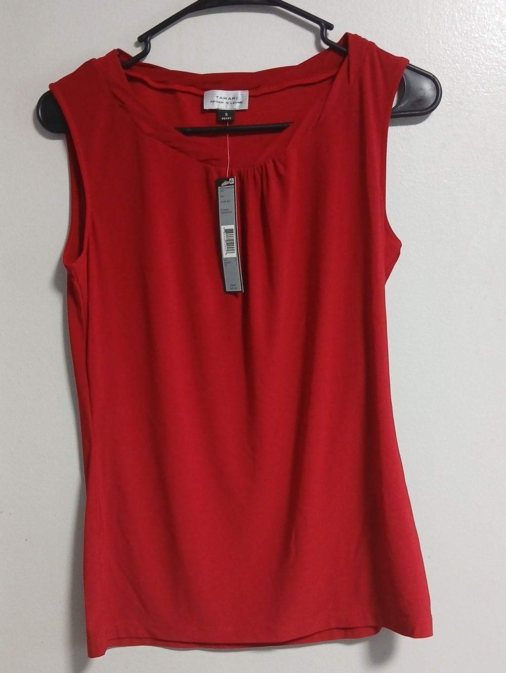 Tahari Arthur Levine Red Sleeveless Gathered Neck Tank Top